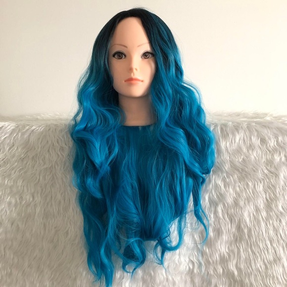 26 inches Blue Synthetic Cosplay Wig Long Wavy full Wig for Halloween and Party